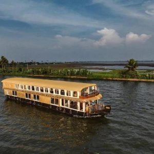 Night halt of houseboat at quiet village jetty