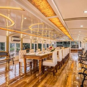 Evening tea and banana fritters served on deck